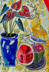 Image 1 of Sandpiper and Watermelon Still Life w tapestry 