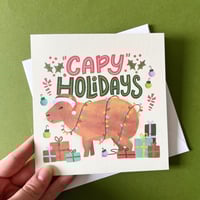Image 1 of Capy Holidays Capybara with Santa Hat Christmas Greeting Card