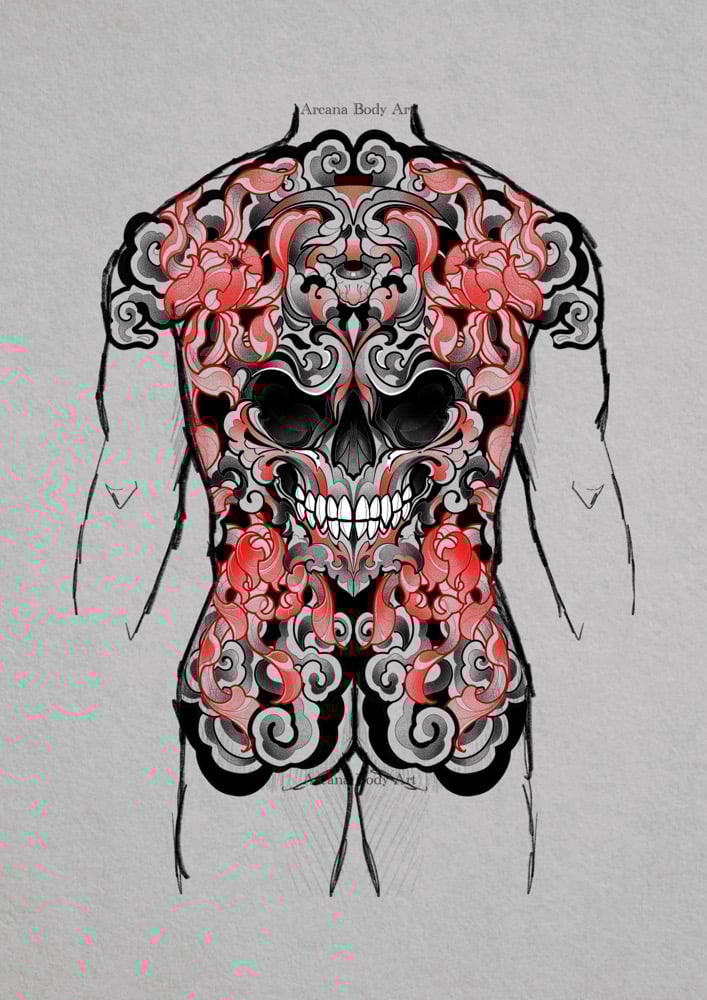 Image of Skull red and black