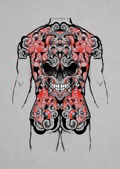 Image of Skull red and black