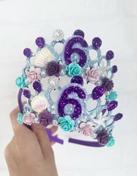 Image 4 of Mermaid birthday tiara crown in lilac and purple party accessories 
