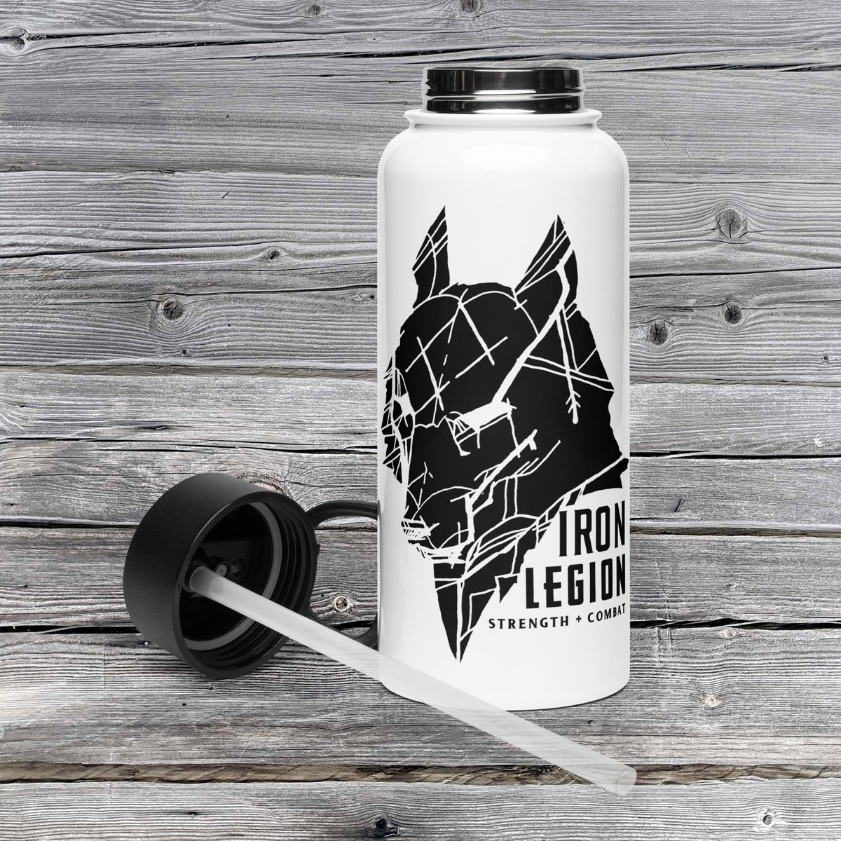 Image of Wolf stainless steel water bottle with a straw lid