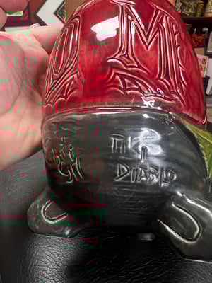 Image of Rare “Doom Muggy” Tiki Diablo/Tahiti Gil A.P. (Artist Proof) Test Glaze: Red/Grn/Blk