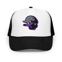 Image 2 of Tha O's "Bird Flu" Upside Down Snapback Trucker (Purple Logo) copy