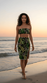Image 1 of Women's Tube Top and Slit Skirt- Fern on Black