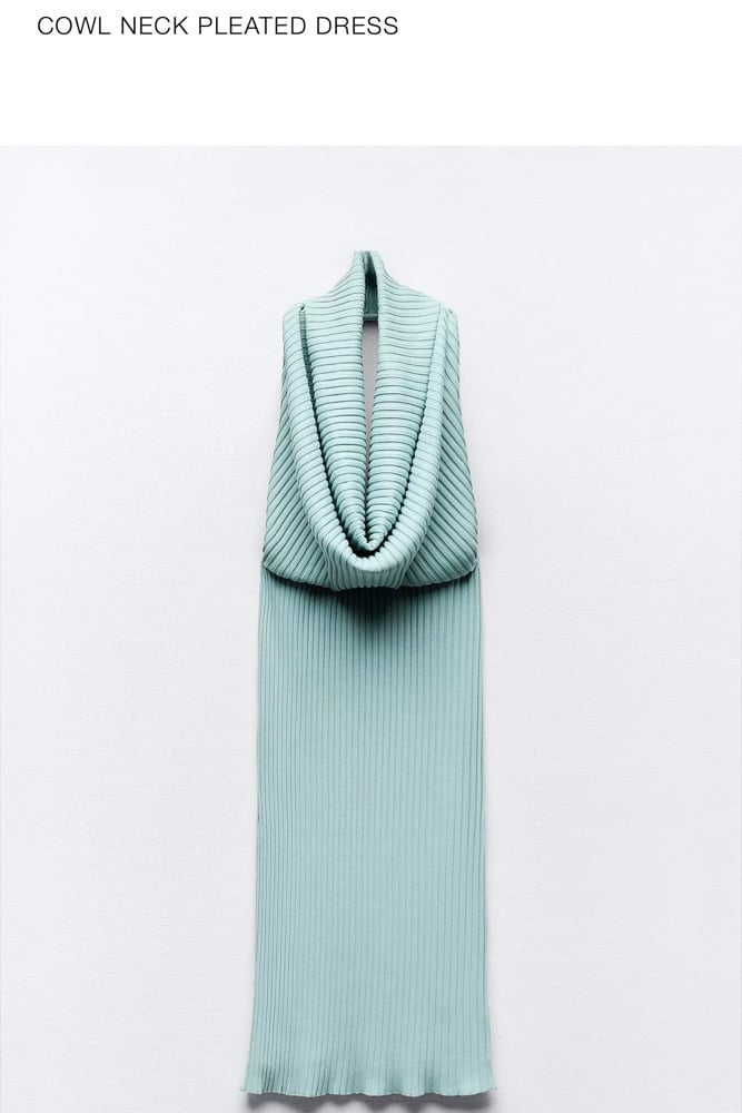 Image of ZARA COWL NECK PLEATED TOP & RIBBED PANT SET (S)