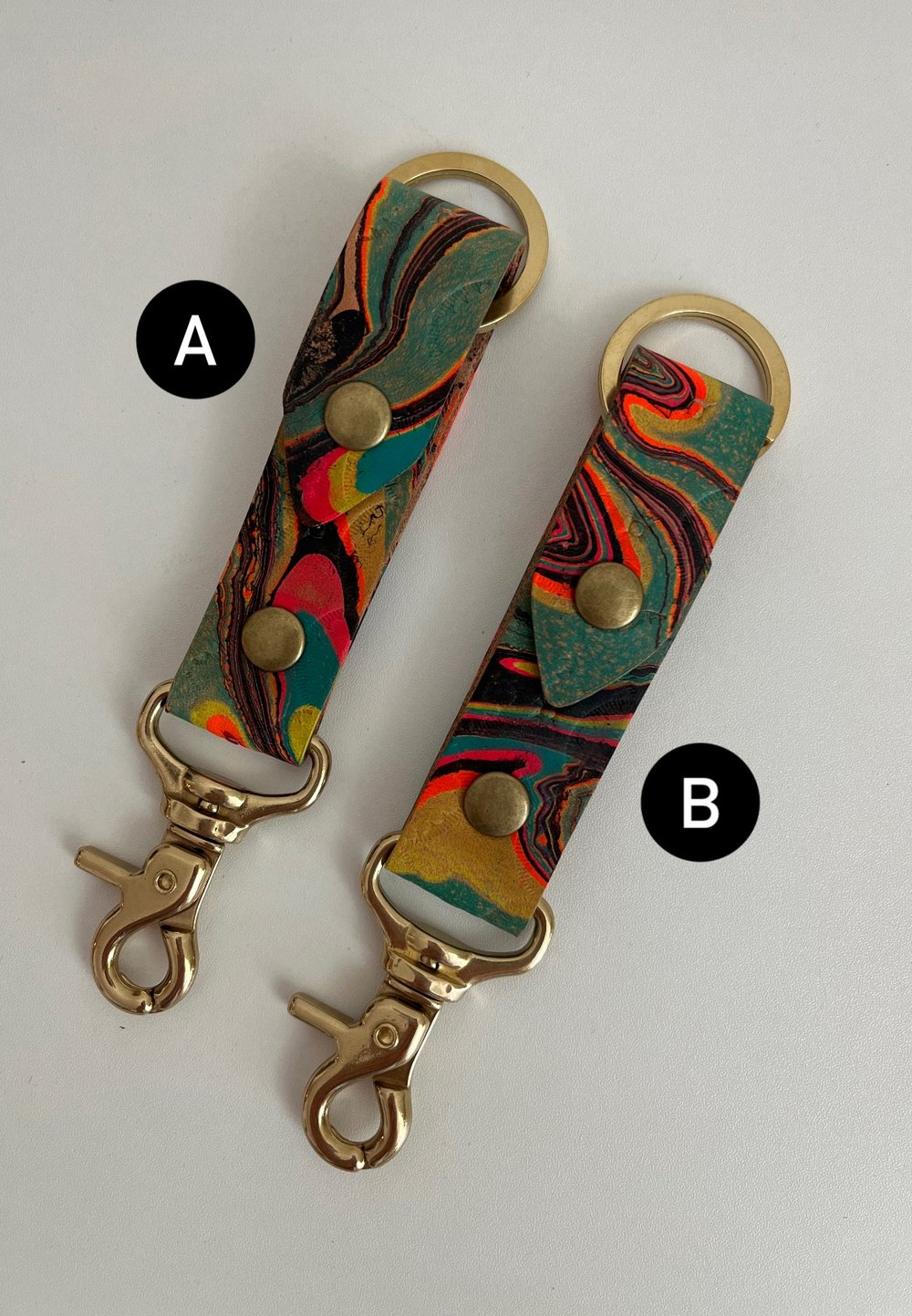 Image of Black/Electric Rainbow Marbled Long Keychain 
