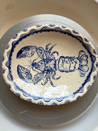 Image 1 of Blue & White Hand-Painted Lobster Serving Platter (Second)