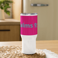 Image 4 of Travel mug with a handle (Psalms 9;11 Teal with Hot Pink)