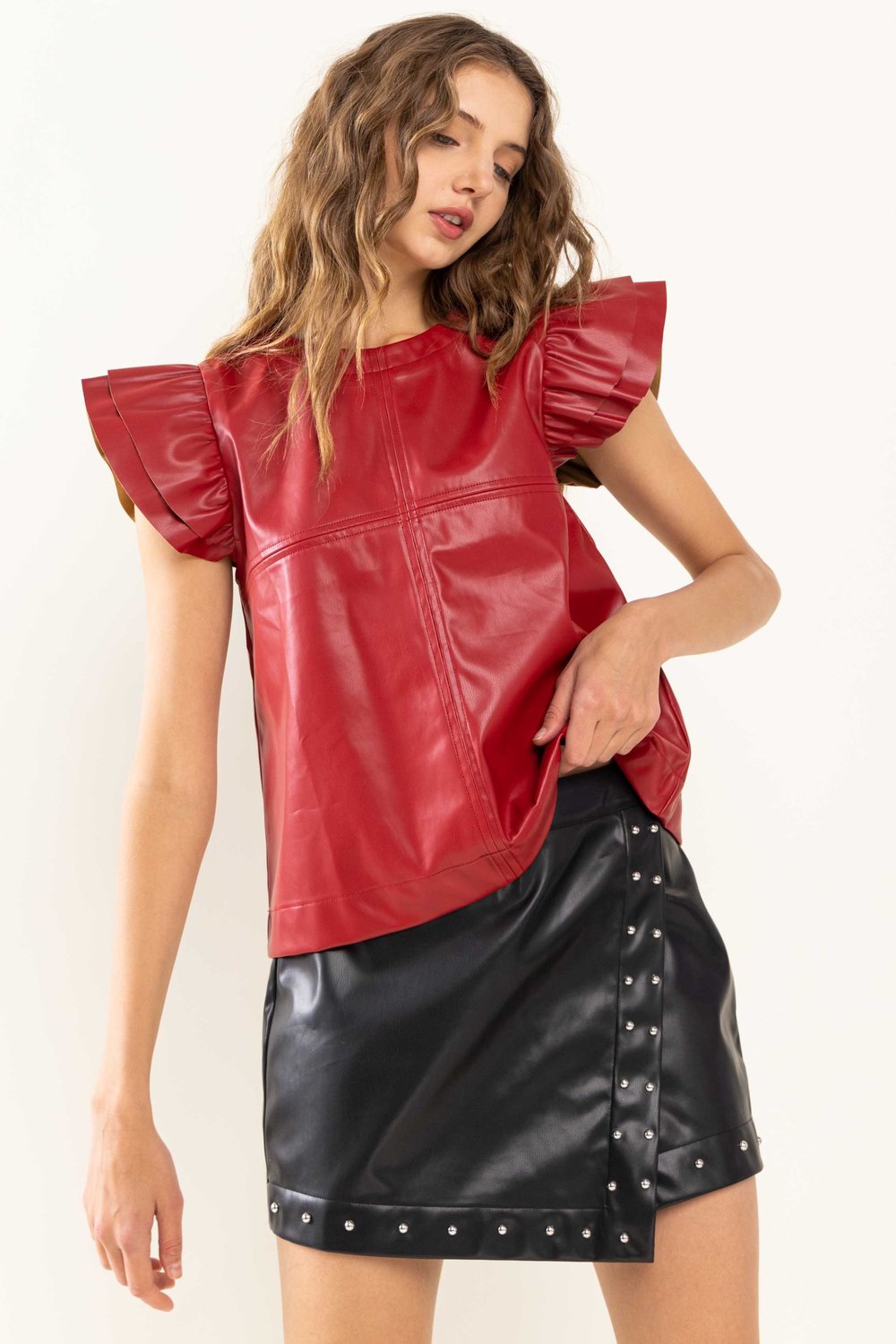 Image of Vegan Leather Ruffle Top