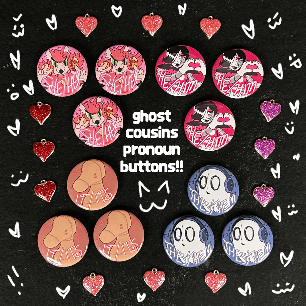 Image of Undertale Ghost Cousins Pronoun Buttons