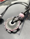 pink gray day; effetre glass medallion with accent beads and leather cord