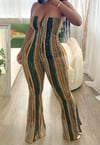 Tube Top Bell Bottom Stripe Jumpsuit 