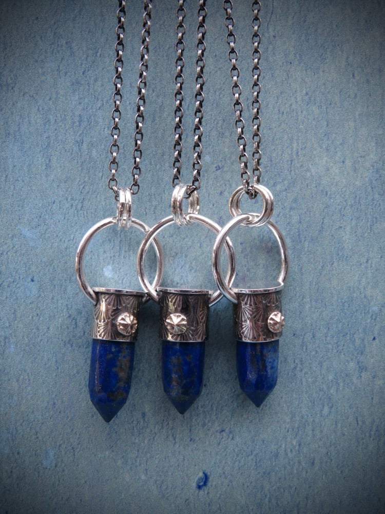 Kael 'Pathfinder' Point Pendant - Handmade Sterling Silver and 9ct Gold set with Lapis Lazuli