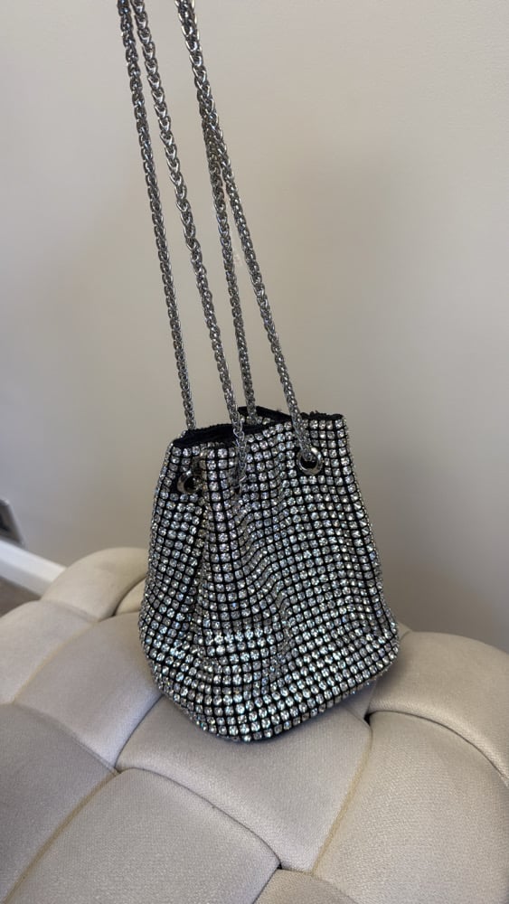 Black and silver diamanté bucket bag 