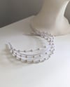 TRIPLE STRAND BEAD AND MESH CROWN : WHITE