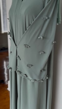 Image 4 of Flower sleeve abaya Green