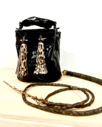 Image 5 of Creatures of the Night Black Patent Patchwork Carryall Bucket