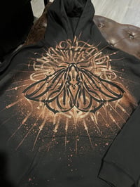 Image 2 of “Sacred Moth” Hoodie - Handpainted bleach art on unisex pullover hoodie - size XL 