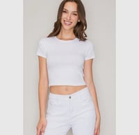 Image 1 of Crew Neck Short Sleeve CottonCrop Top white 