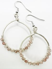 Image 2 of Rose Quartz (Silver) Hoop Earrings