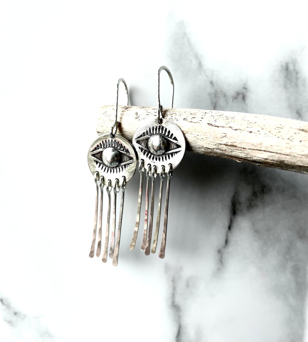 Silver Evil Eye Earrings Handmade Sterling Silver 925
