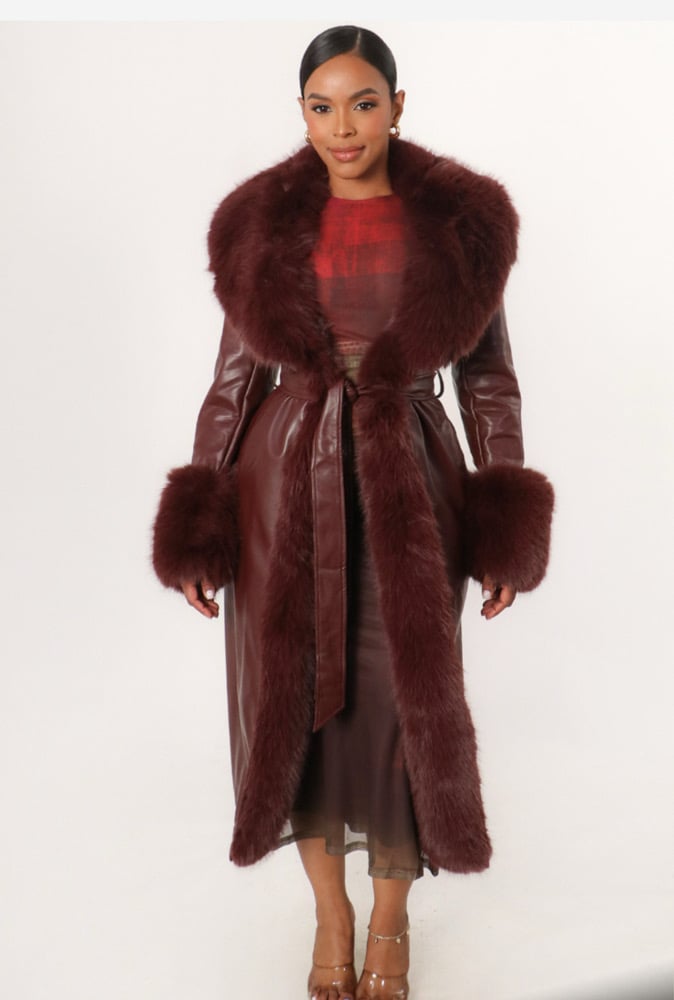 Image of BURGUNDY “ BADDIE” FAUX TRENCH