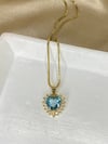 Blue Princesa Heart Diamond Pendant 14K Gold Plated Necklace