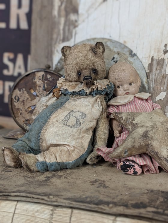 Image of  9" -Vintage Old Primitive Teddy Bear in romper  by Whendi's Bears