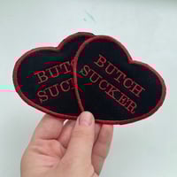 Image 1 of butch sucker/femme fucker embroidered patch