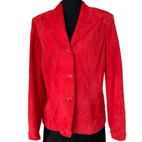 Image 6 of Red Suede Button Front Collared Jacket Size L by Colleizone Juliana