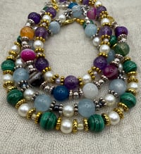Image 1 of Crystal Gemstone Bracelet: Aquamarine, Malachite, Botswana Agate, Amethyst