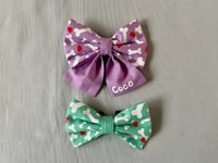 Image 1 of Valentine Dog Sailor Bow - Handmade Lilac or Mint Green with Bones and Hearts Design