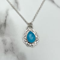 Image 1 of Handmade Sterling Silver Blue Chalcedony Pendant Necklace 925
