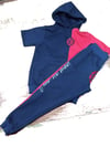 Navy blue and red short sleeve hoodie jogger set