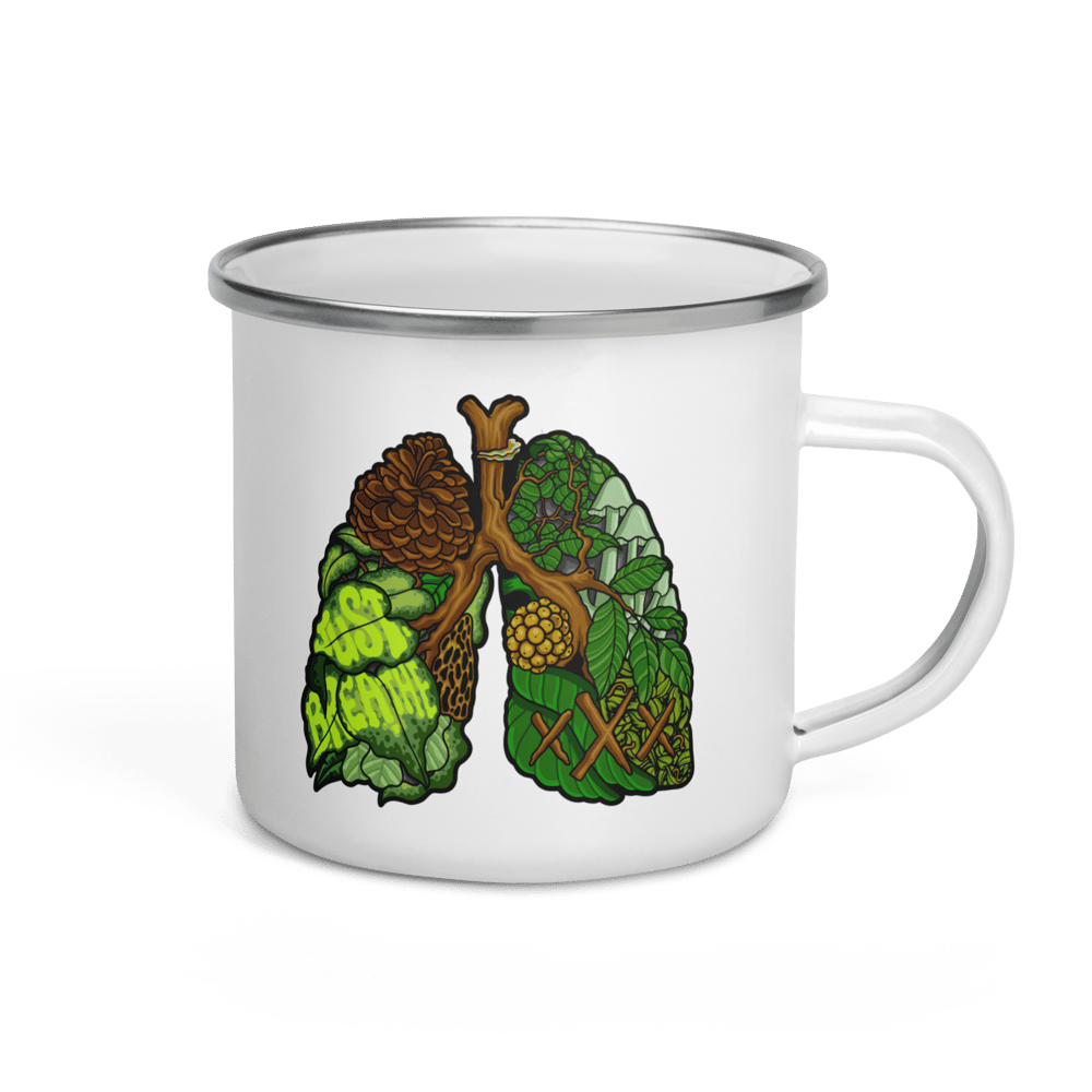 Image of “Just Breathe” White Enamel Coffee Mug