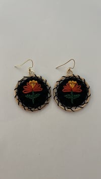 Image 1 of Embroidered Earrings 4 - Orange Floral