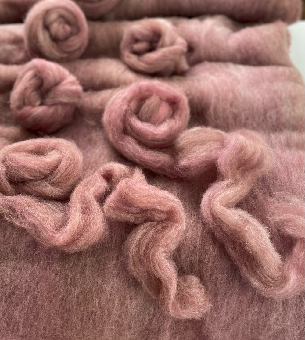 3.3 oz. • Pressed Flowers roving: on Targhee, Rambouillet, Corriedale, Angora