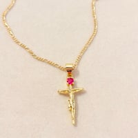 Image 1 of Pink Stone Crucifix Necklace
