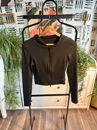 Image 1 of  Black ribbed cropped hoodie jacket 