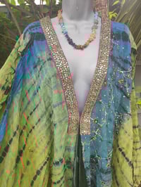 Image 3 of Wanderlust maxi dress Sari tie dye GREEN BLUE upto 18 uk