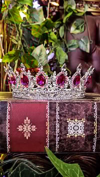 Image 4 of 👑The Armored Kingdom Roseflame Hot Pink Queen's Crown Silver with Pink Gemstones for Royal Decor