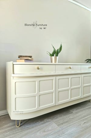 Image of Stunning Nathan Curved Sideboard in Off White on Gold Hairpin Legs