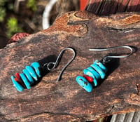 Image 2 of Kingman Turquoise & Branch Coral Stacker Earrings