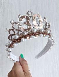 Image 2 of 30th birthday tiara crown Gold & Pearl birthday party hair accessories 