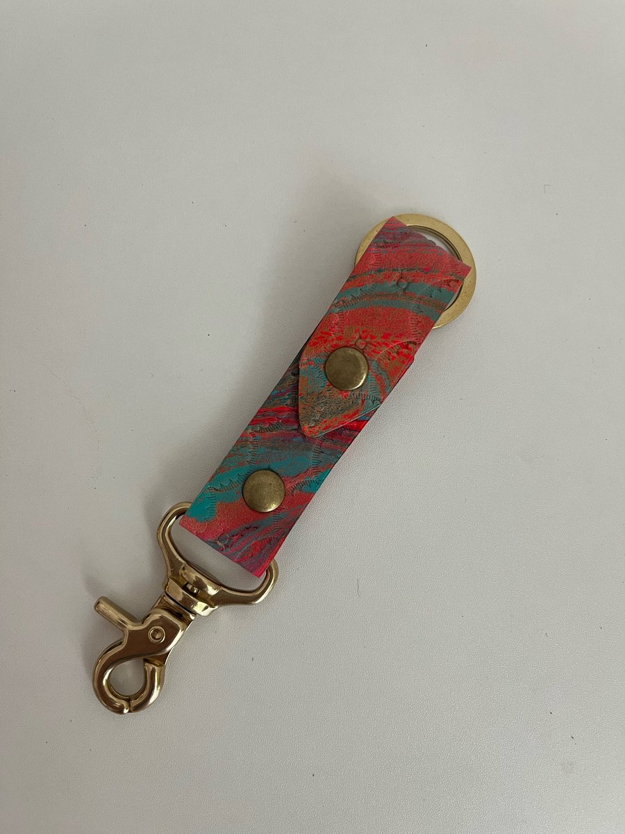 Image of Neon Pink/Turquoise Marbled Long Keychain 