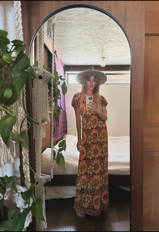 late 1960s India hand blocked batik cotton gauze maxi dress