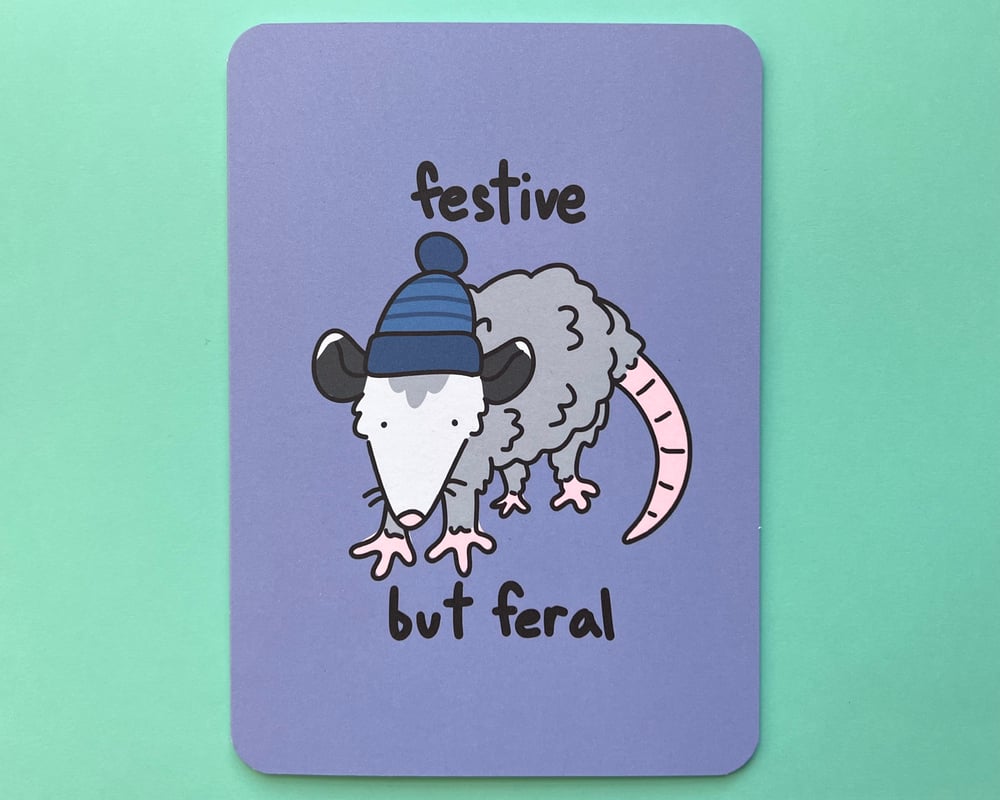 Image of Festive but feral possum holiday card