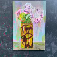 Image 2 of Peony Buds in 70s Pottery Vase.