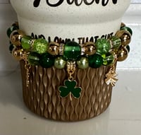 Image 5 of St. Patrick’s Day Tumbler Accessory Set – Mini Bracelet Stack, Bow & Straw Dangle